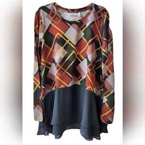 LOGO by Lori Goldstein Flowy Ruffle Top Shirt Blouse Olive Green Size M